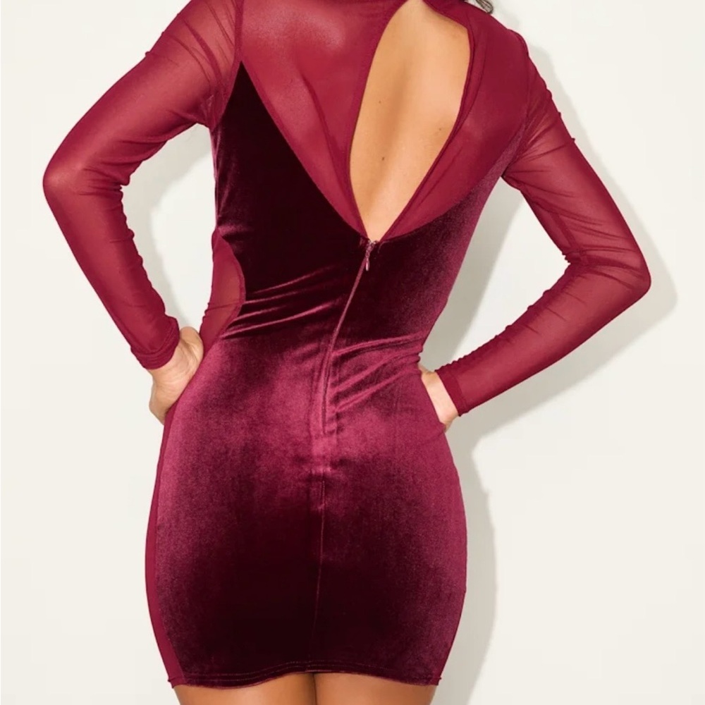 Lulu's Deep Red Velvet Mesh Mini Dress - Picture 2 of 7